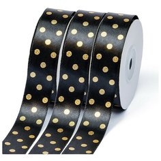 Лента атласная в горошек "Ideal", цвет: черный, 25 мм, 27,4 м