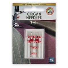 Набор игл для бытовых швейных машин "Organ Needles", двойных, №80/2, 2 штуки, арт. 130/705H