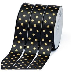 Лента репсовая в горошек "Ideal", цвет: черный, 25 мм, 27,4 м