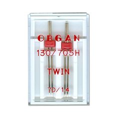 Набор игл для бытовых швейных машин "Organ Needles", двойных, №70/1.4, 2 штуки, арт. 130/705H