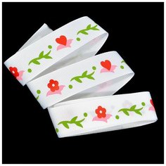 Лента репсовая с рисунком "Ideal", 25 мм x 10 метров, цвет белый (арт. TBY.LDR192)