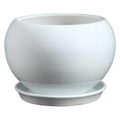 Горшок Керамика ручной работы с поддоном Шар 18 х 18 х 13 см белый