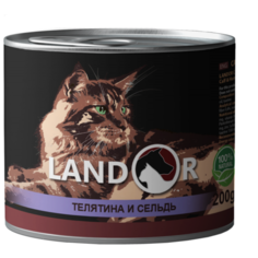 Влажный корм для пожилых кошек Landor с телятиной, с сельдью 200 г