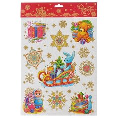 Новогоднее оконное украшение Magic Time "Зайчик на санях и игрушки". 34341 Феникс Present