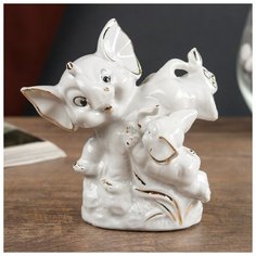 Сувенир керамика "Игры слонят" белые с золотом 10х6х10,2 см 4785373 Сима ленд