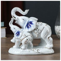 Сувенир керамика "Два слоника на лугу" 14,2х14,5х8 см 2319933 Сима ленд