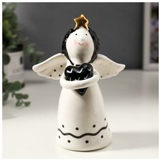 Сувенир керамика "Ангелочек в обнимку с сердцем" бело-чёрный с золотом 14,5х8,2х10,5 см 4847501 Сима ленд