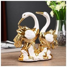 Сувенир керамика "Две белых цапли с золотыми крыльями" 16х15,7х5,3 см 4444821 Сима ленд