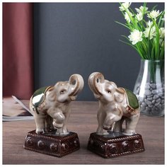 Сувенир керамика "Цирковые слоны на пьедестале" набор 2 шт 14,5х10х6,5 см 4556566 Сима ленд