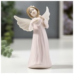 Сувенир керамика подвеска "Ангел-девочка в длинном платье, с сердцем в руке" 12,4х5,2х7,6 см 40594 Сима ленд