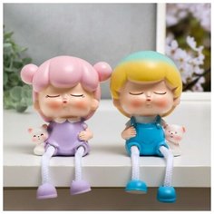 Сувенир полистоун "Малыши со зверьком с длинными ножками" набор 2 шт 16,5х6х5,8 см 5456709 Сима ленд