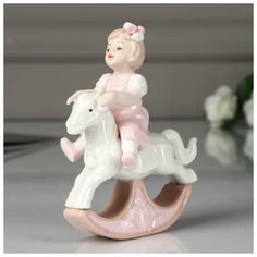 Сувенир керамика "Малышка в розовом платьице на лошадке-качалке" 13х11,5х6 см 4838731 Сима ленд