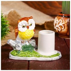 Сувенир керамика карандашница "Филин на ветке" цветной 9,5х12х6,5 см 4050942 Сима ленд