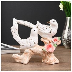 Сувенир керамика "Длиннохвостые синицы на бревне с цветами" 16х15,5х6 см 4444829 Сима ленд