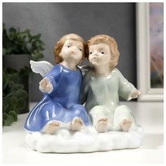 Сувенир керамика "Ангелочки на облачке" цветной 14х12,5х16 см 4811139 Сима ленд