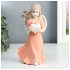 Сувенир керамика "Ангел-девочка в розовом платье с сердцем в руках" 18х9х5,8 см 2588110 Сима ленд