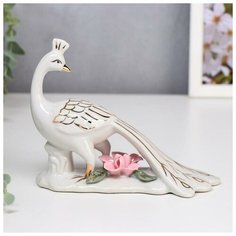 Сувенир керамика "Белый павлин с розовым цветком" 12,5х15,5х7 см 5240663 Сима ленд