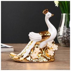 Сувенир керамика "Павлин с золотым хвостом" 15,5х14х6,5 см 4444831 Сима ленд