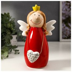 Сувенир керамика "Ангелочек в короне с сердцем в руках" красный 20х8,2х13,8 см 4847515 Сима ленд