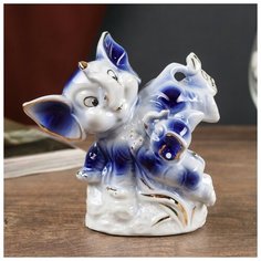 Сувенир керамика "Игры слонят" синие с золотом 10х6х10,2 см 4785374 Сима ленд