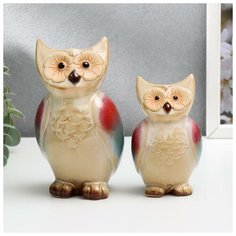 Сувенир керамика "Совушки в обнимку" набор 2 шт 12,5х10,5х4 см 2554017 Сима ленд