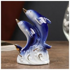 Сувенир керамика "2 дельфина" синие с золотом 10х7х4 см 4785376 Сима ленд
