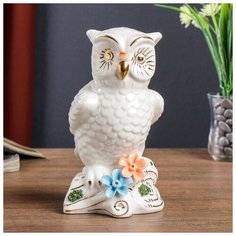 Сувенир керамика "Белый филин с цветами" с золотом 19,5х11х11 см 4134507 Сима ленд