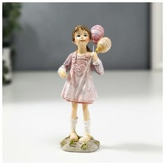 Сувенир полистоун детство "Малышка Агата в розовом сарафанчике с шариками" 13х4,7х4 см 2600630 Сима ленд