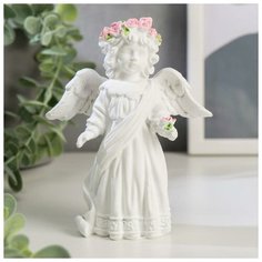 Сувенир полистоун "Белоснежный ангел в кружевном наряде, с розой" 12х10,5х4,3 см 5129731 Сима ленд