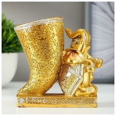 Сувенир полистоун подставка "Золотой слонёнок и бивень" 11,5х10,3х5 см 5127039 Сима ленд