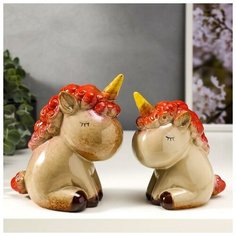 Сувенир керамика "Спящие единороги" набор 2 шт 14,5х7,5х10,5 см 4134516 Сима ленд