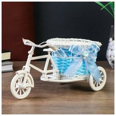 Корзинка декоративная "Велосипед с кашпо-голубая лента" 10,5х21х10 см 848030 Сима ленд