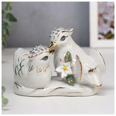 Сувенир керамика "Белые уточки-мандаринки с цветком" 9,5х14,5х7 см 5240670 Сима ленд