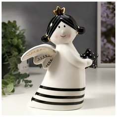 Сувенир керамика "Ангелочек в короне с звёздочкой" бело-чёрный с золотом 20,3х9х15,2 см 4847523 Сима ленд
