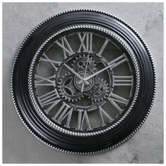 Часы настенные, серия: Интерьер, "Шестеренки", черные с серебром d=31 3620892 Сима ленд