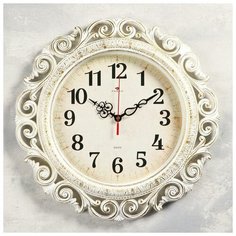 Часы настенные, серия: Ажур d=40.5 см, белые с золотом, плавный ход 5441651 Рубин