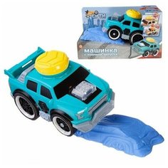 Машинка ABtoys АвтоСити с кнопкой запуска и блоком-препятствием, на батарейках, бирюзовая