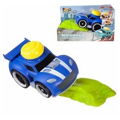 Машинка ABtoys АвтоСити с кнопкой запуска и блоком-препятствием, на батарейках, синяя