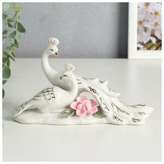 Сувенир керамика "Белые павлины с розовым цветком" 10,8х18х6 см 5240664 Сима ленд