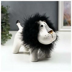 Сувенир керамика "Лев с пуховой гривой" бело-чёрный с золотом 13,5х8,8х19,5 см 4847521 Сима ленд