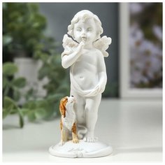 Сувенир полистоун "Белоснежный ангел с цветным щенком" 10,5х4,6х4,5 см 4838709 Сима ленд