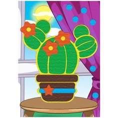 Алмазная мозаика Рыжий кот с подрамником, с полным заполнением, Кактус с цветами, 10*15 см (AC1042)
