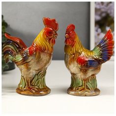 Сувенир керамика "Петух и курица" набор 2 шт 13х9,5х5,5, 14,5х12х5,3 см 5078137 Сима ленд