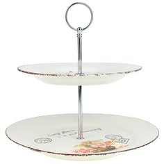 ENS Фруктовница 2-х ярусная Персиковая роза белый/бежевый