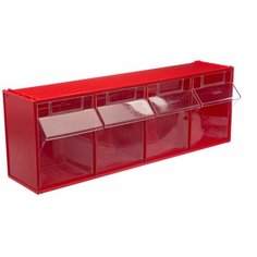 Короб откидной Стелла-техник F-600-4 , 600х178х206мм, 4 ячейки, красный, прозрачный