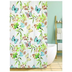 Штора для ванной Bath Plus Flying Garden 180х200 белый/салатовый/бирюзовый
