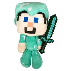 Детская мягкая игрушка ВсеИгрушки / Плюшевый Стив в алмазных доспехах из игры Майнкрафт (Minecraft) для детей, мальчиков и девочек