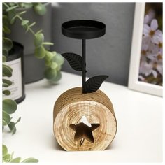 Подсвечник дерево, металл на 1 свечу "Цветочек со звёздочкой" 18х7,5х7 см 5166314 Сима ленд