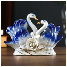 Сувенир керамика "Лебеди синие с розой" страза 9,5х5,5х13,5 см 2314102 Сима ленд