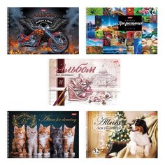 Альбом для рисования, А4, 32 листа, спираль, обложка картон, HATBER, 205х300 мм, "Ассорти", 32А4Всп, A274705